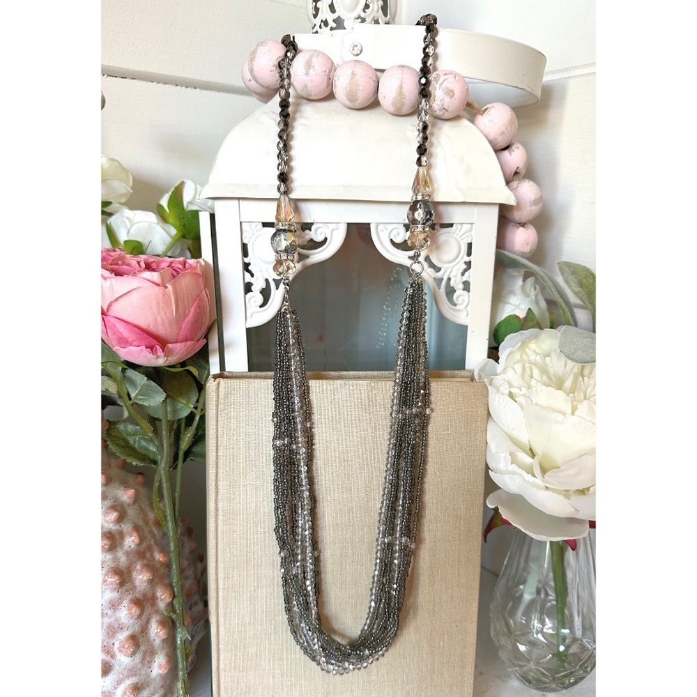 Long grey faceted crystal beaded layered necklace - Picture 1 of 3